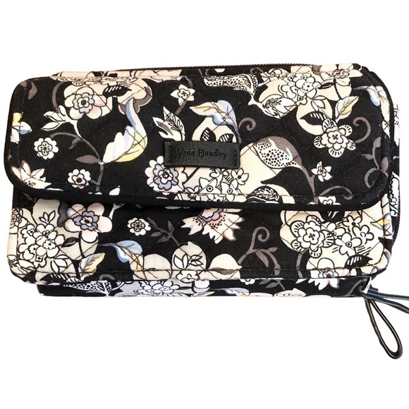 Vera Bradley Handbags - Vera Bradley, RFID Card Case, Floral, Black/White/Pink, 6.5”x4”x1.5”